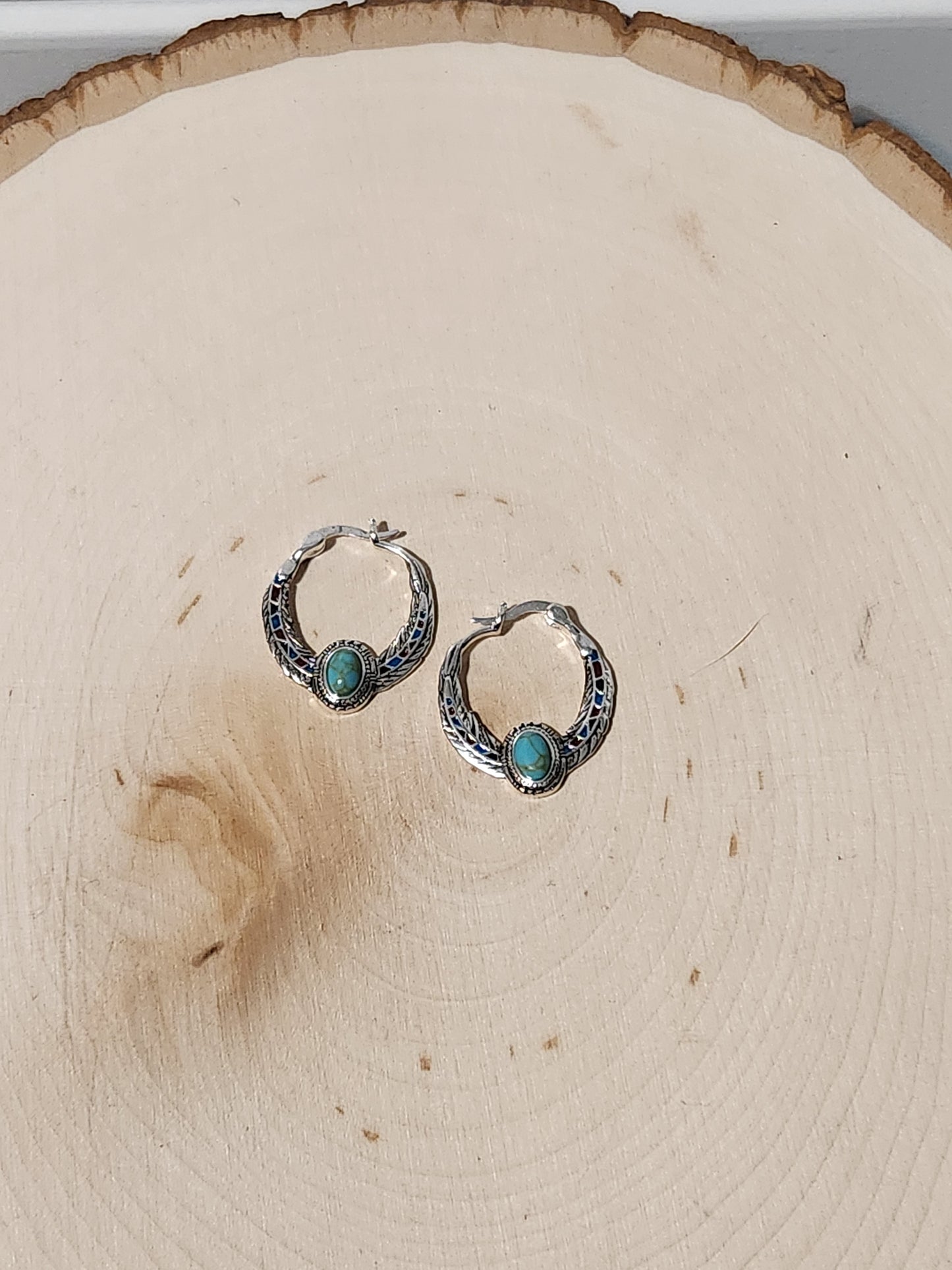 Turquoise Eagle Feather Hoop Earrings