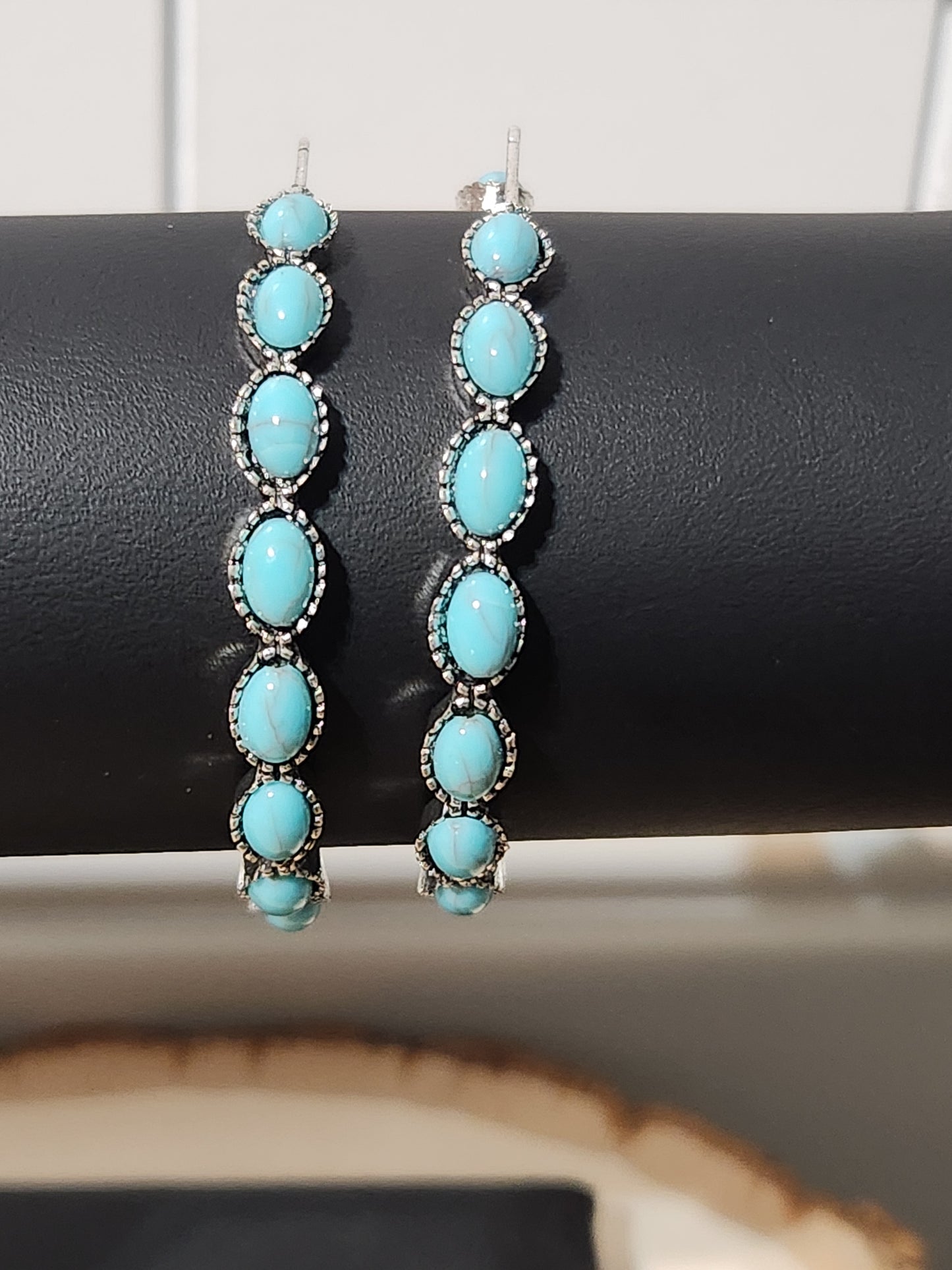 Stone Hoop Earrings (Turquoise & Red)