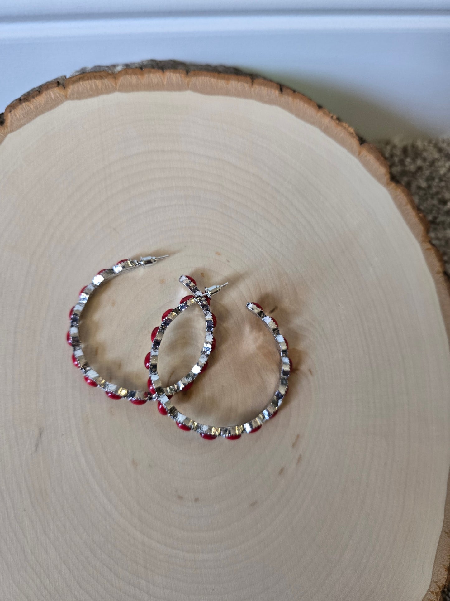 Stone Hoop Earrings (Turquoise & Red)
