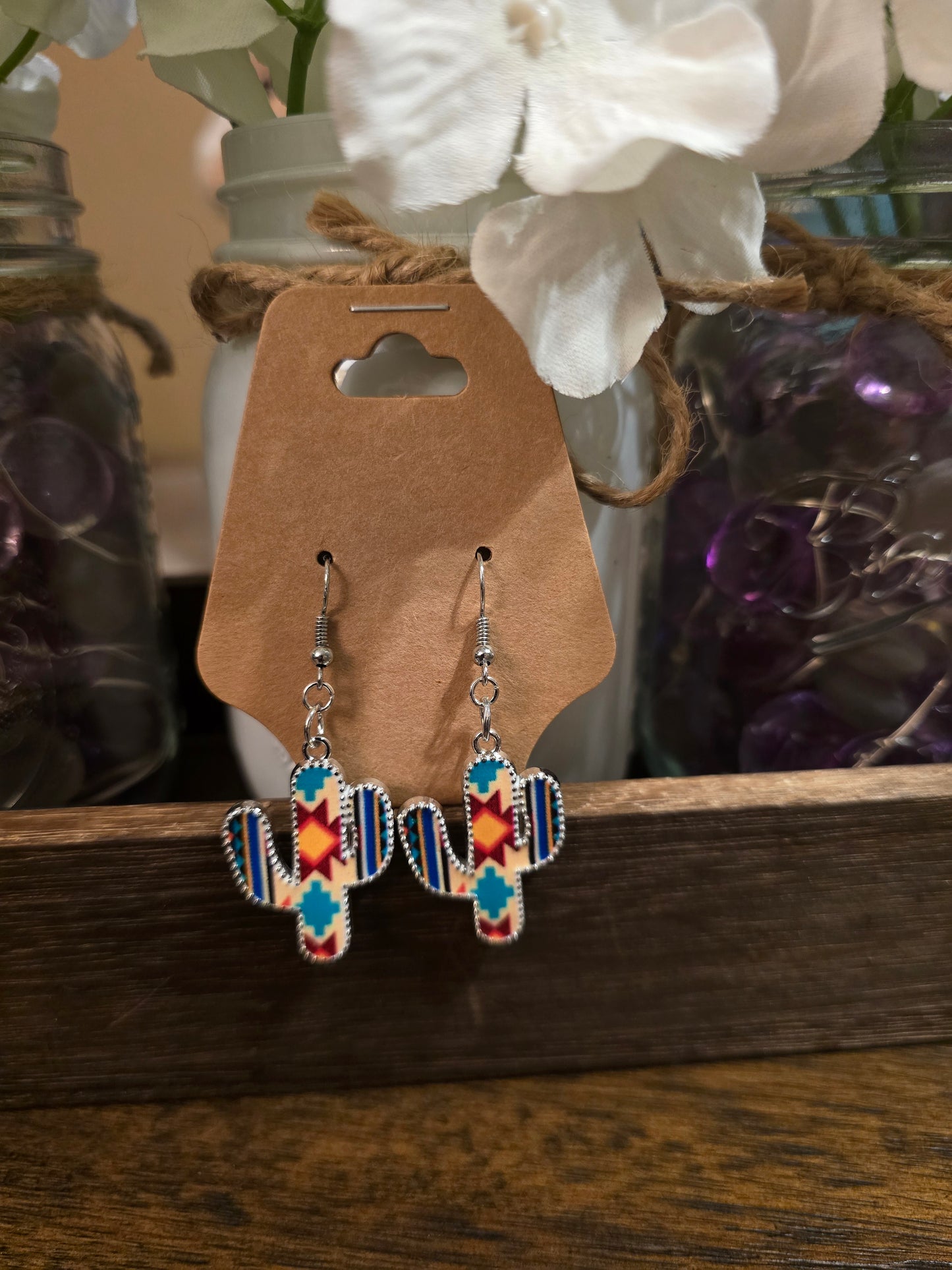 Aztec Print Cactus Earrings