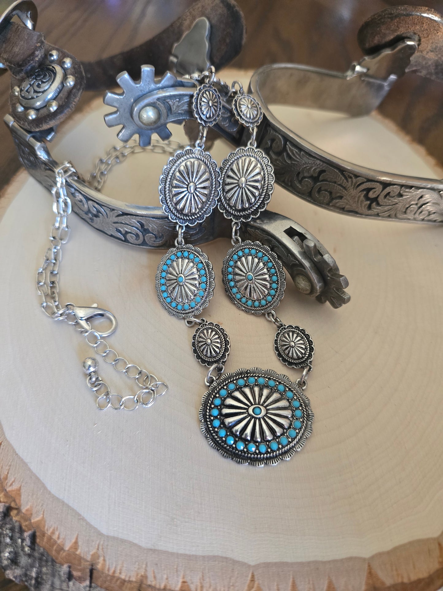 Turquoise & Silver Concho Necklace