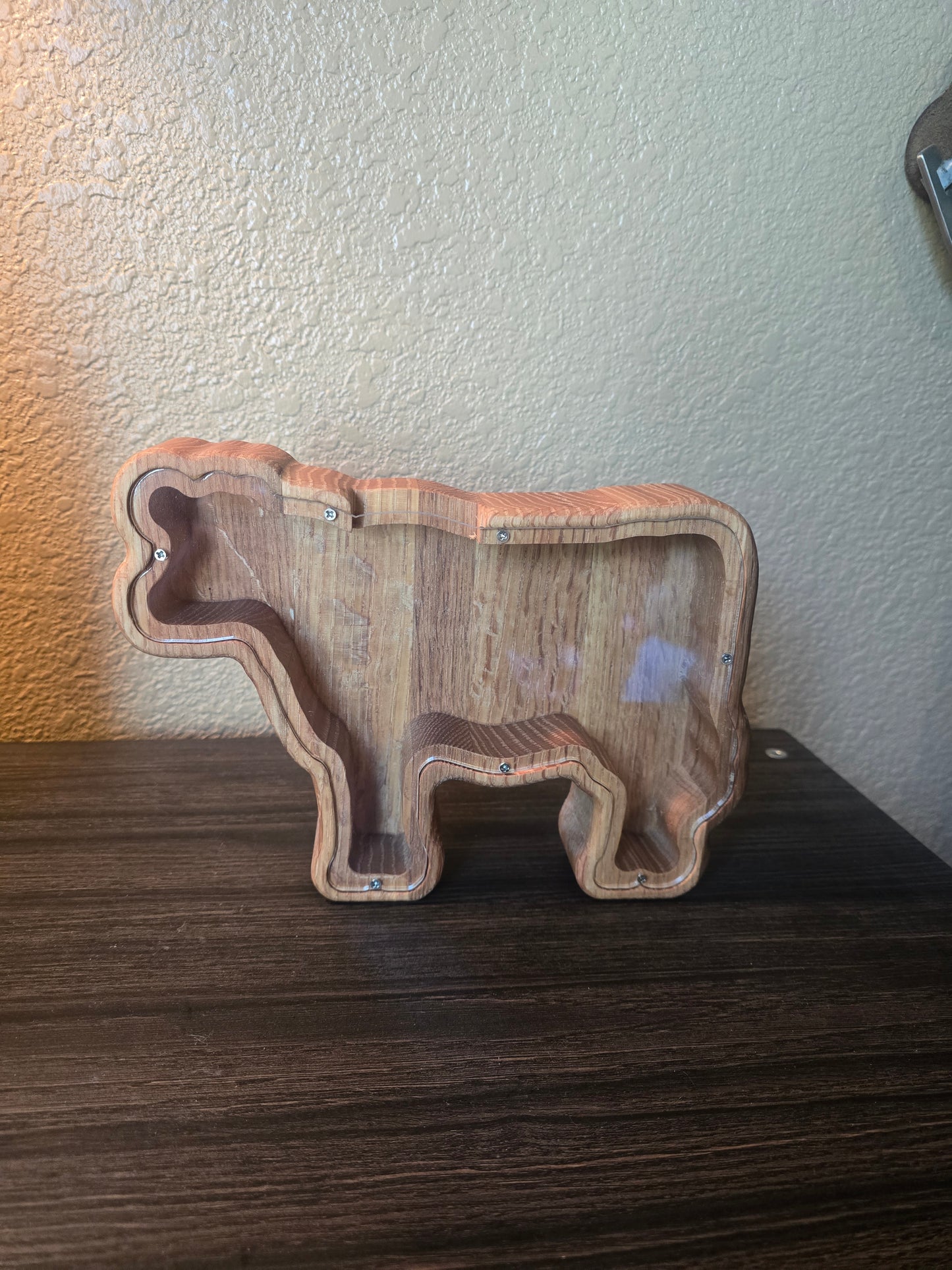 Handmade western wooden Piggy bank - Cow shape