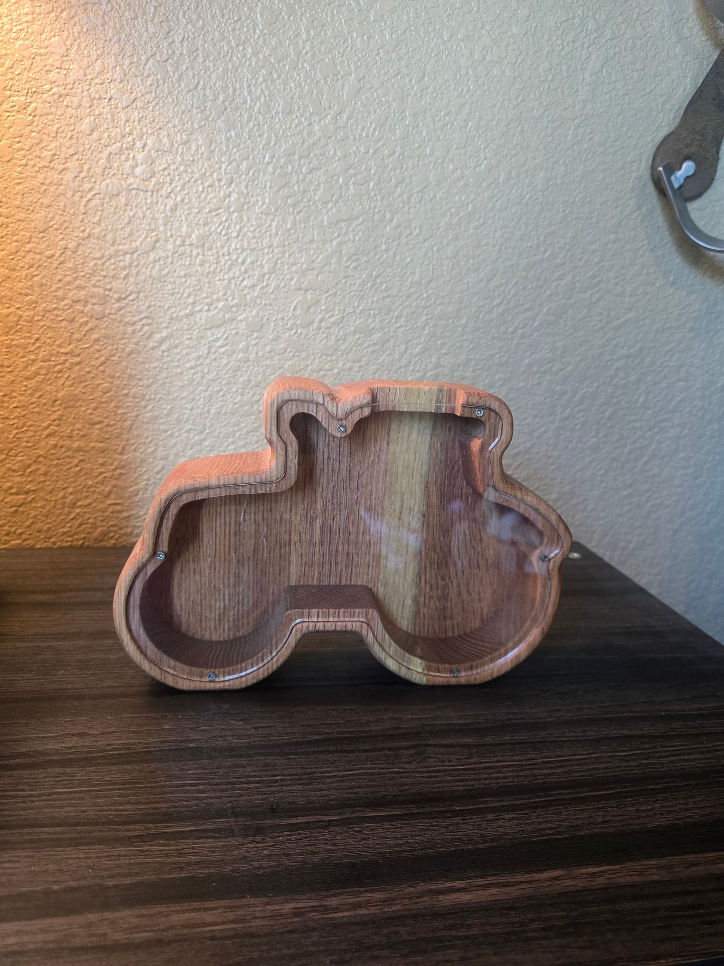 Handmade western wooden Piggy bank - tractor shape