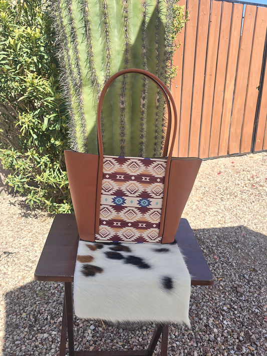 Brown PU Leather Aztec Tote Bag Purse