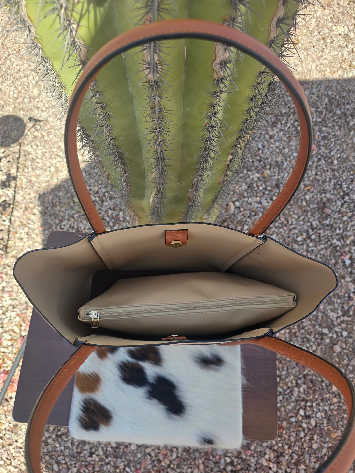 Brown PU Leather Aztec Tote Bag Purse