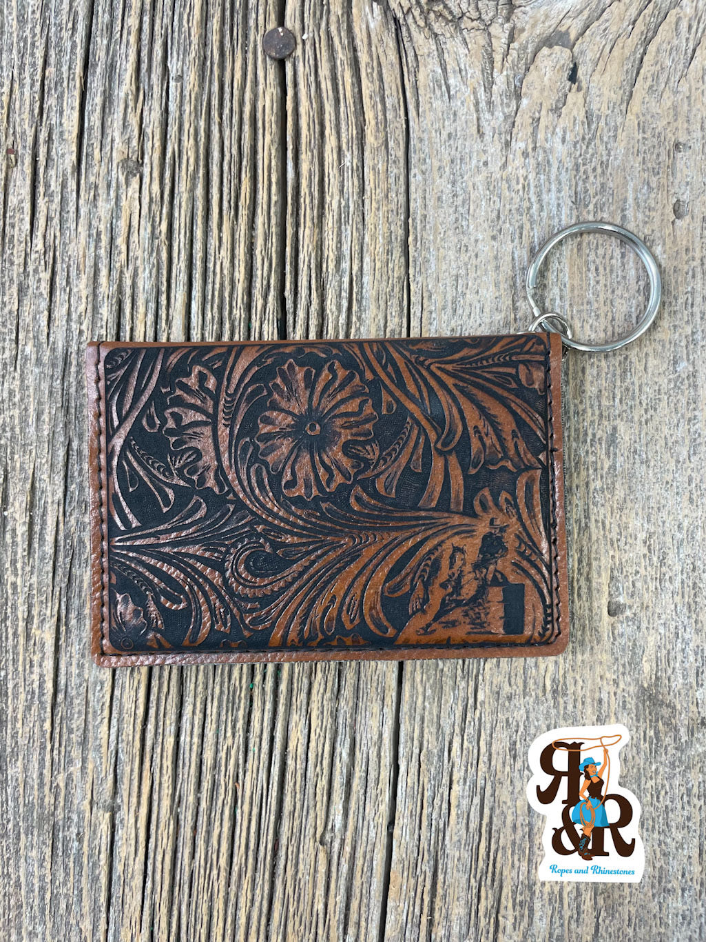 Tooled Leatherette Keychain Card Holder