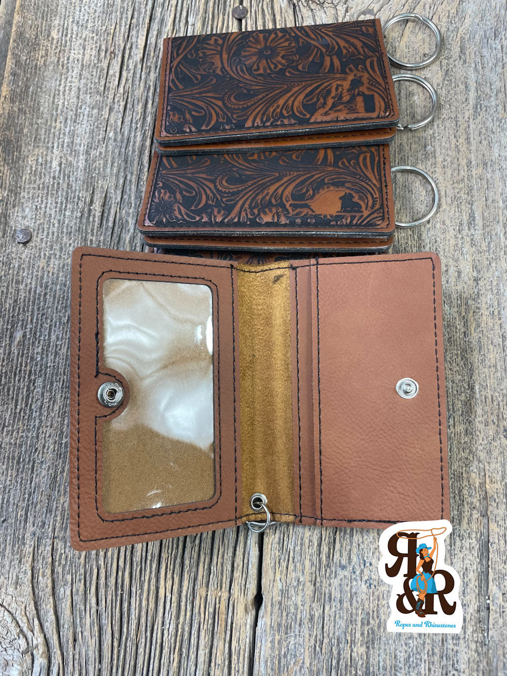 Tooled Leatherette Keychain Card Holder