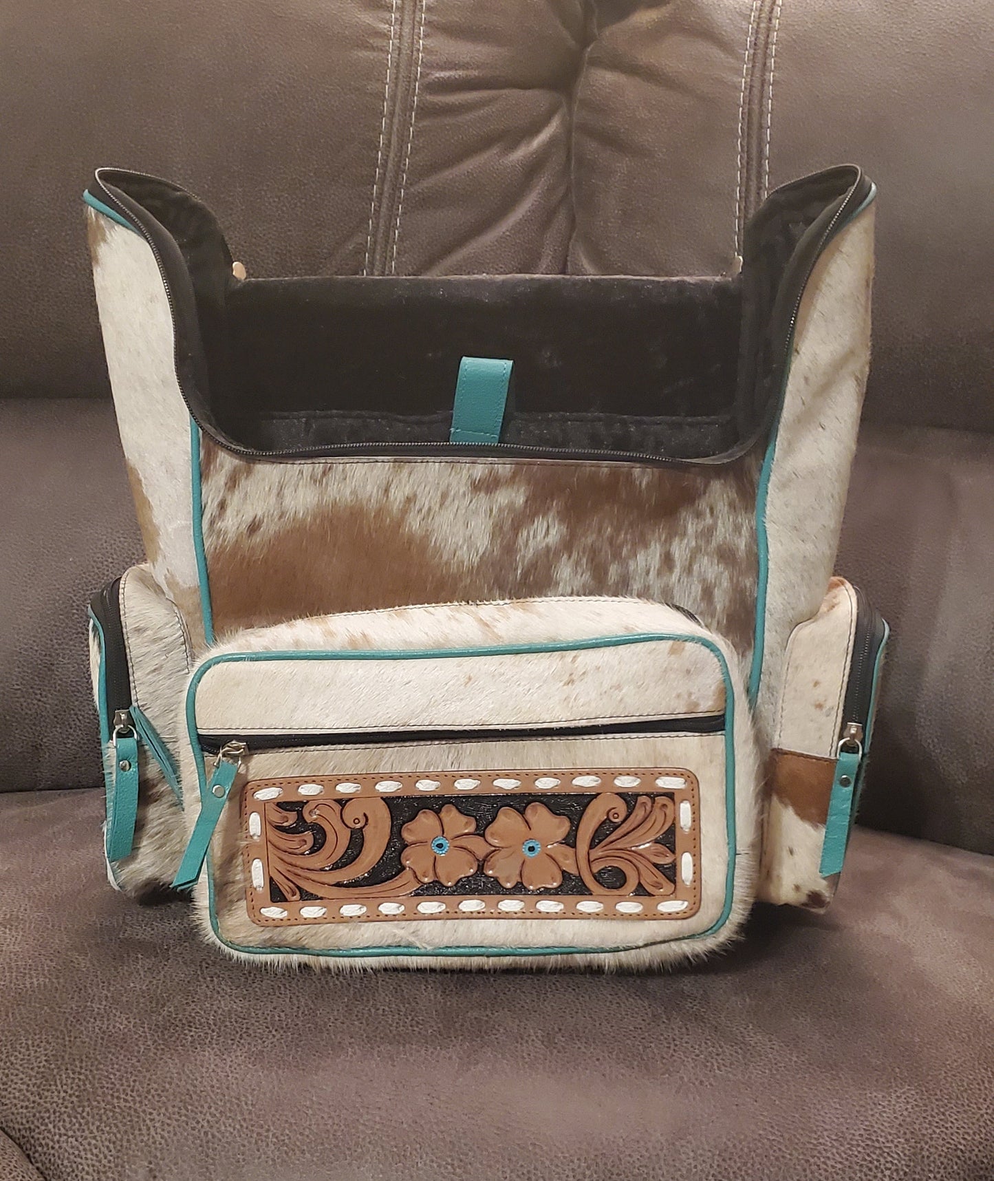 Cowhide & Tooled Leather Backpack 3