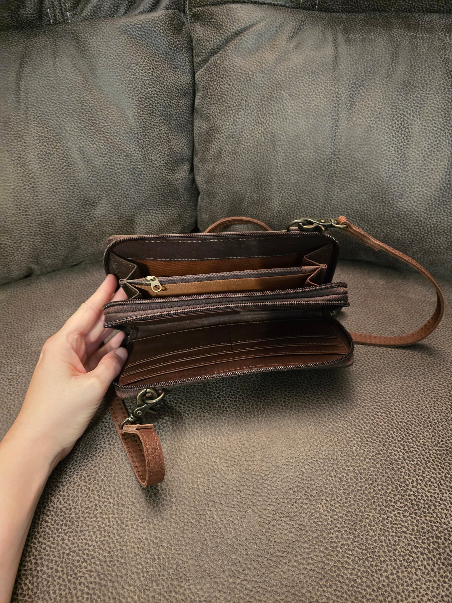 Hand Tooled Leather & Cowhide Wallet Purse