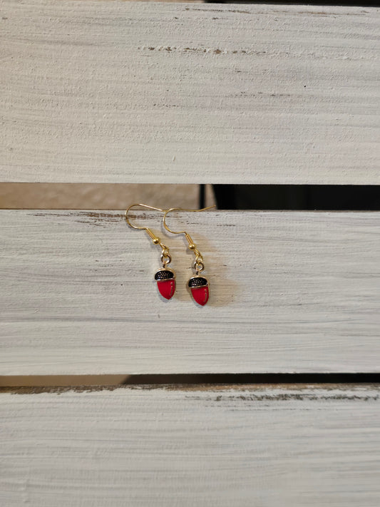 Small Red Acorn Earrings 925 silver gold plated