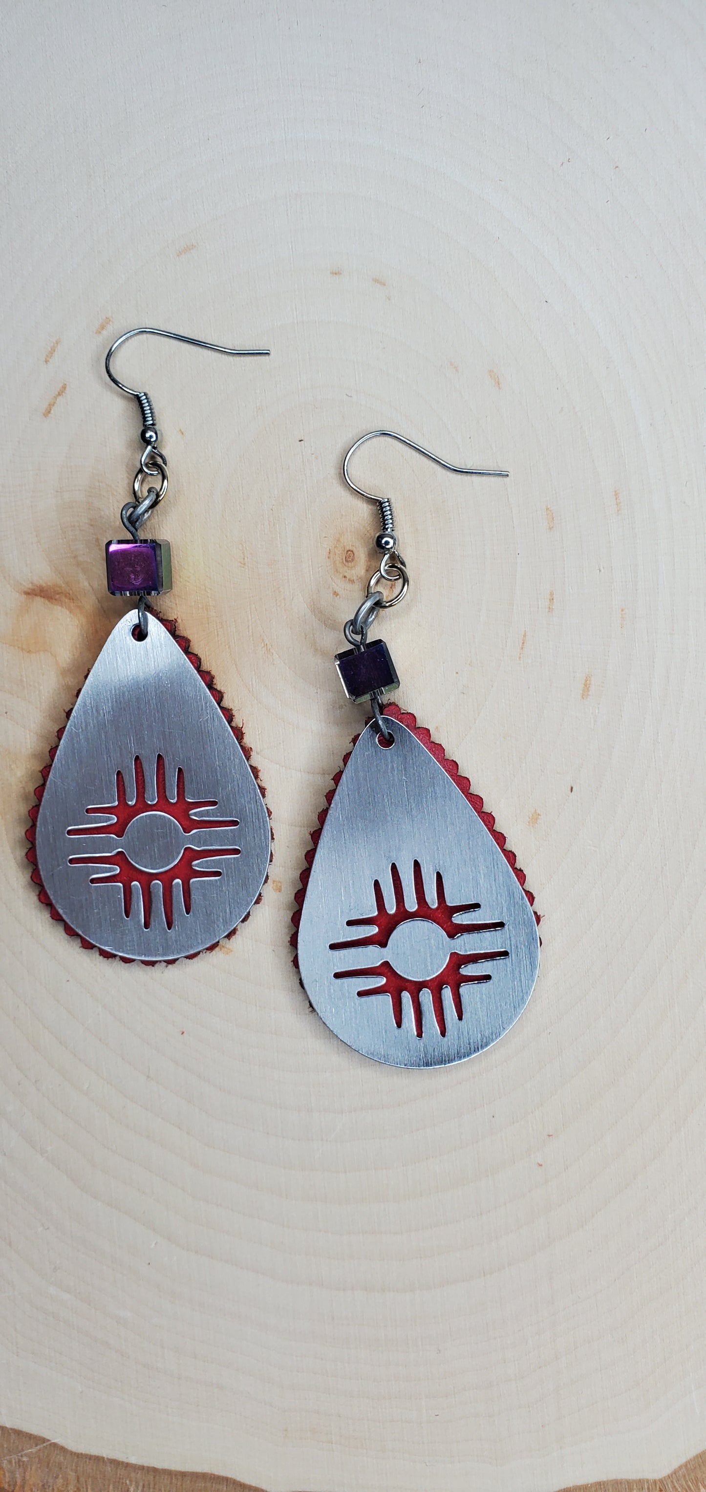 Red Tear Drop Leather Earrings