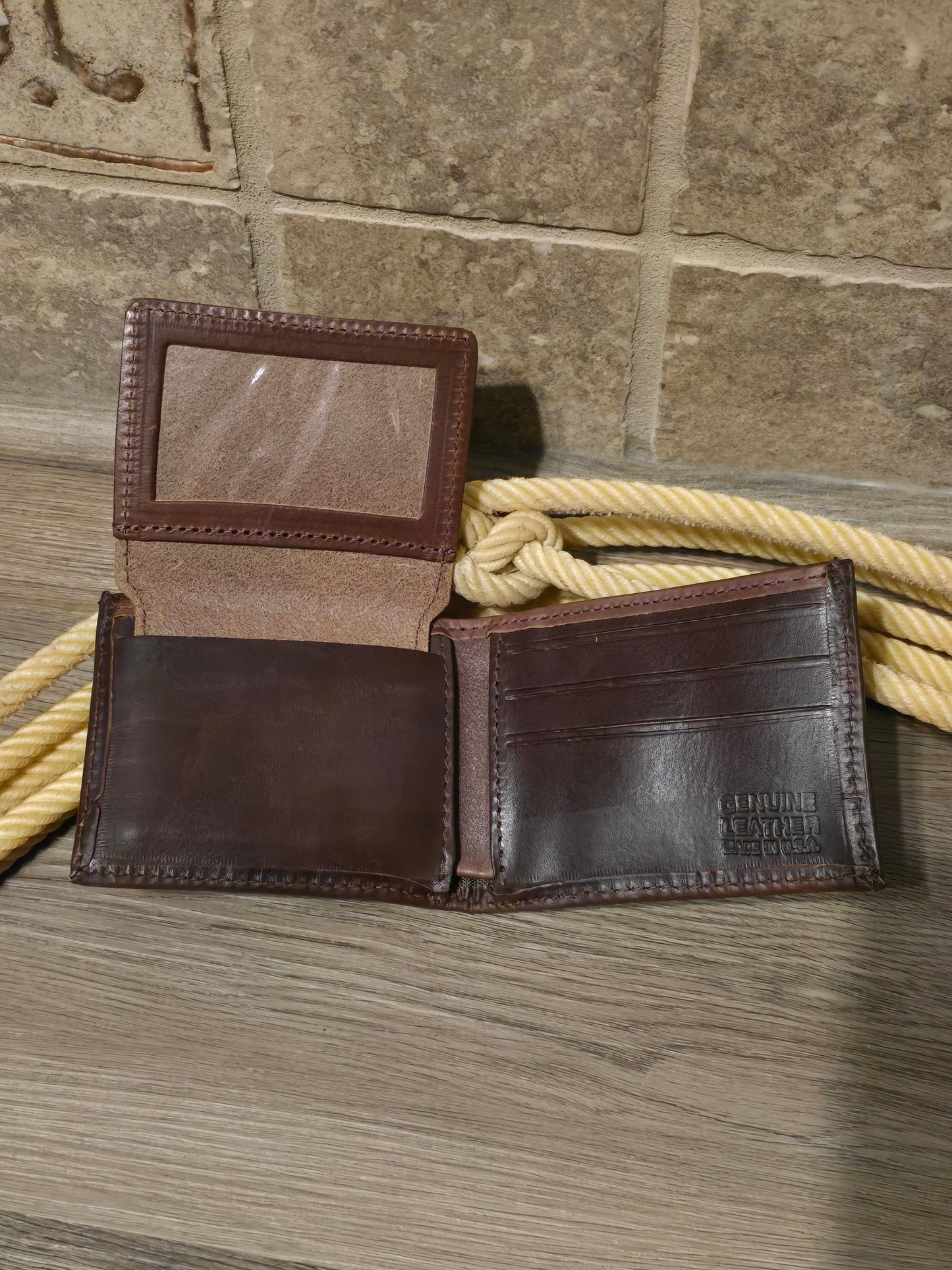Men's Brown leather eagle Bifold wallet - made in the USA