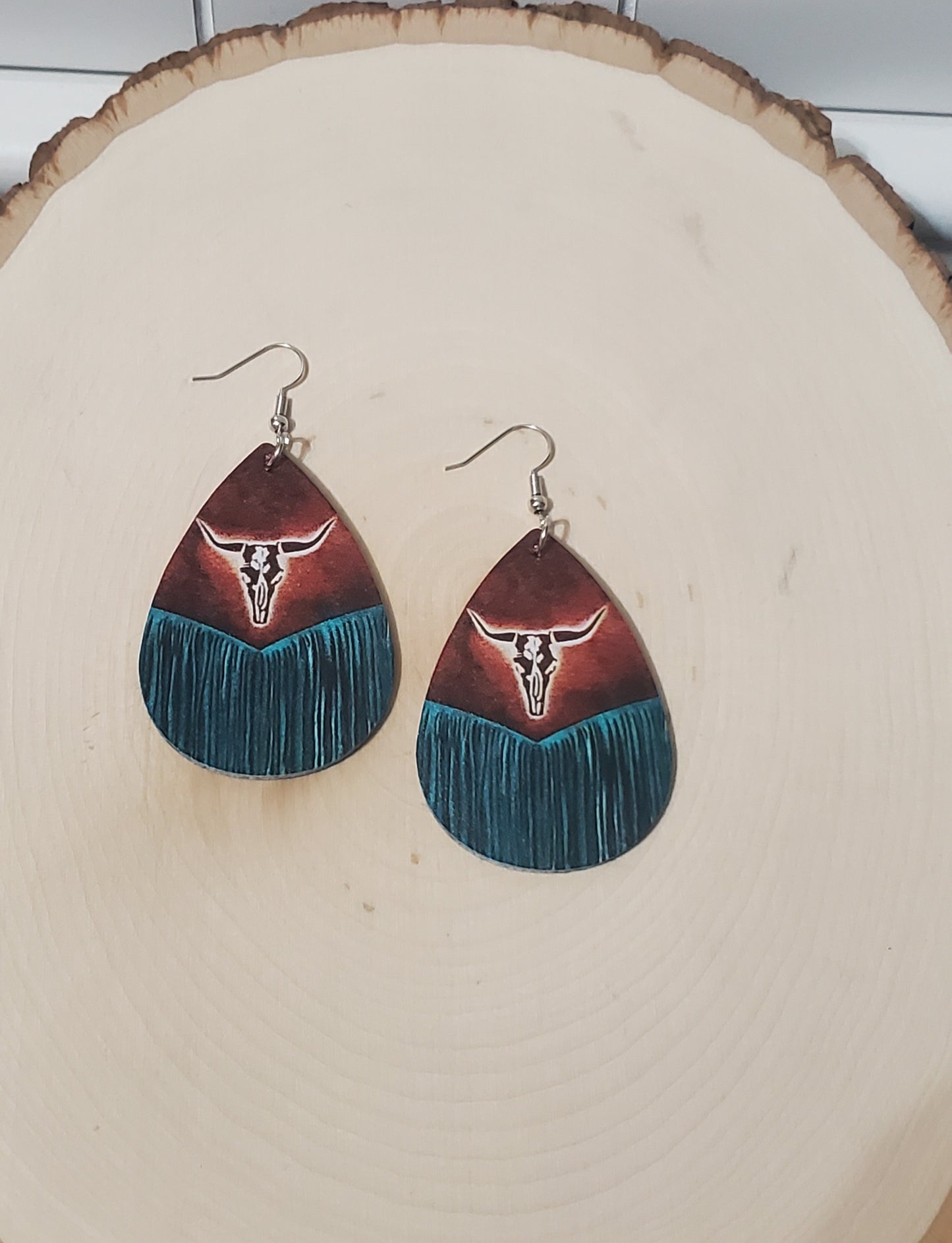Western Style Steer Head Drop Earrings