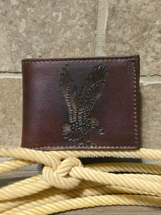 Men's Brown leather eagle Bifold wallet - made in the USA