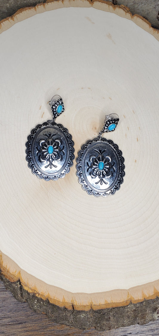 Silvertone Concho with Turquoise Earrings