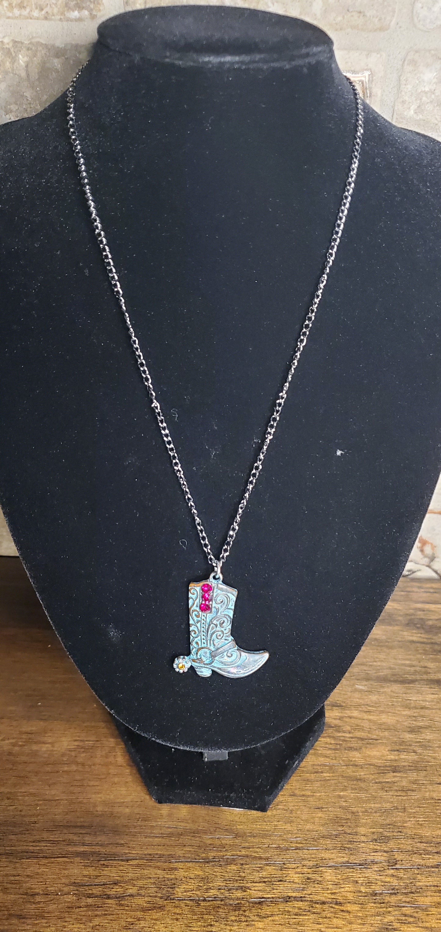 Turquoise Boot with Red Gems Necklace