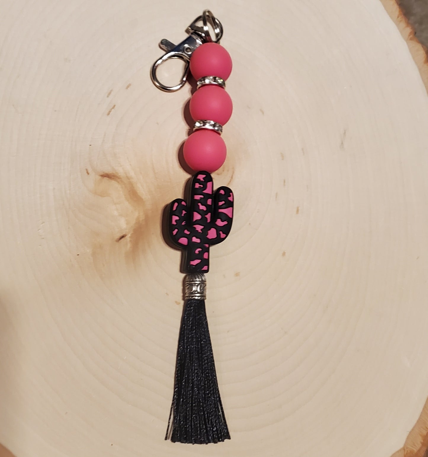 Black & Pink Cactus Keychain