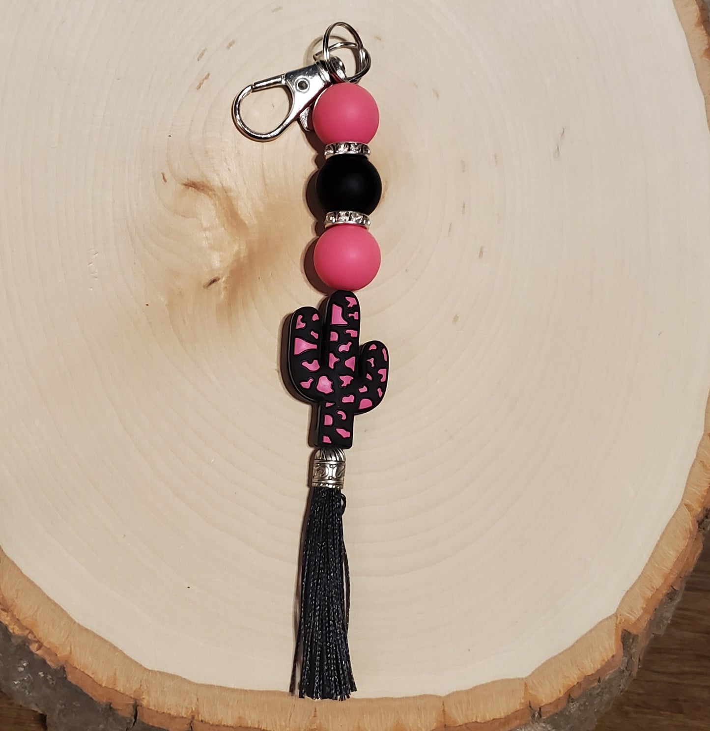 Black & Pink Cactus Keychain