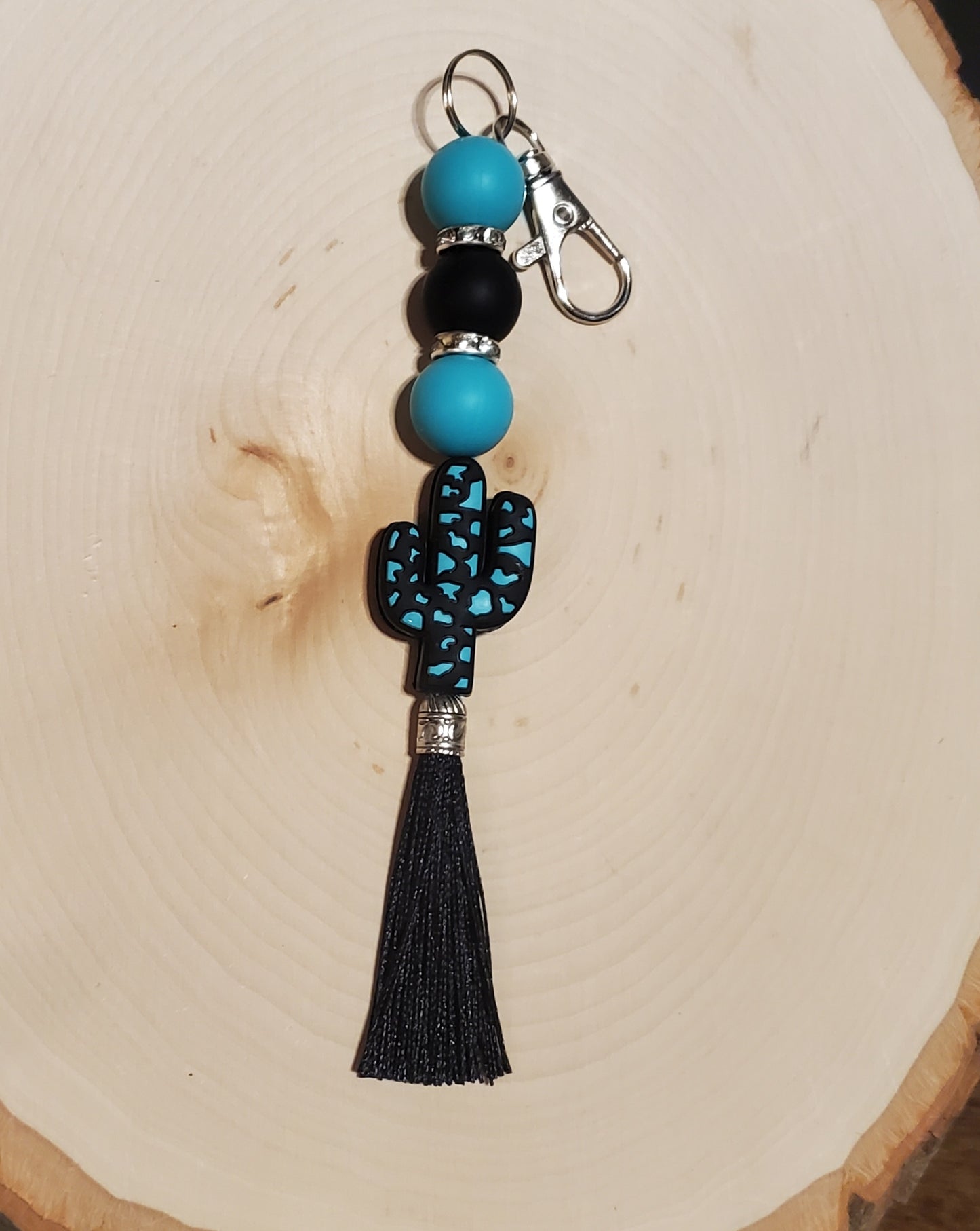 Black & Turquoise Cactus Keychain