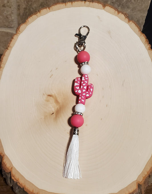 Pink & White Cactus Keychain