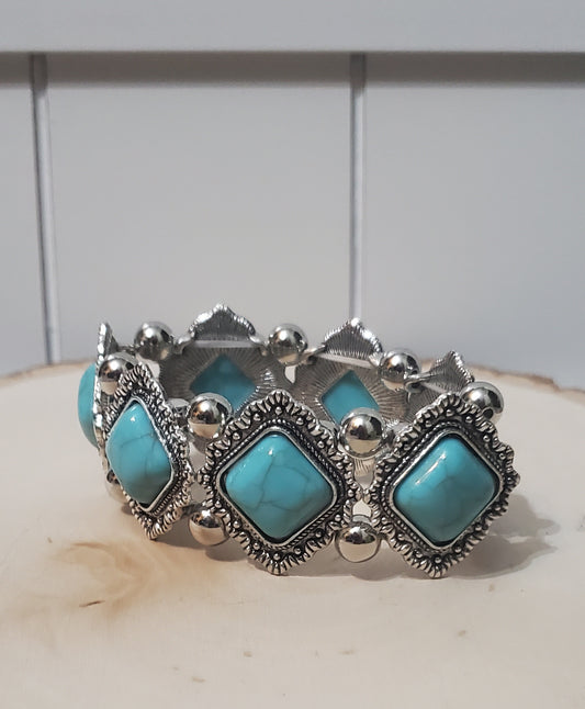 Antique Silver Alloy Bracelet with Square Turquoise Stones