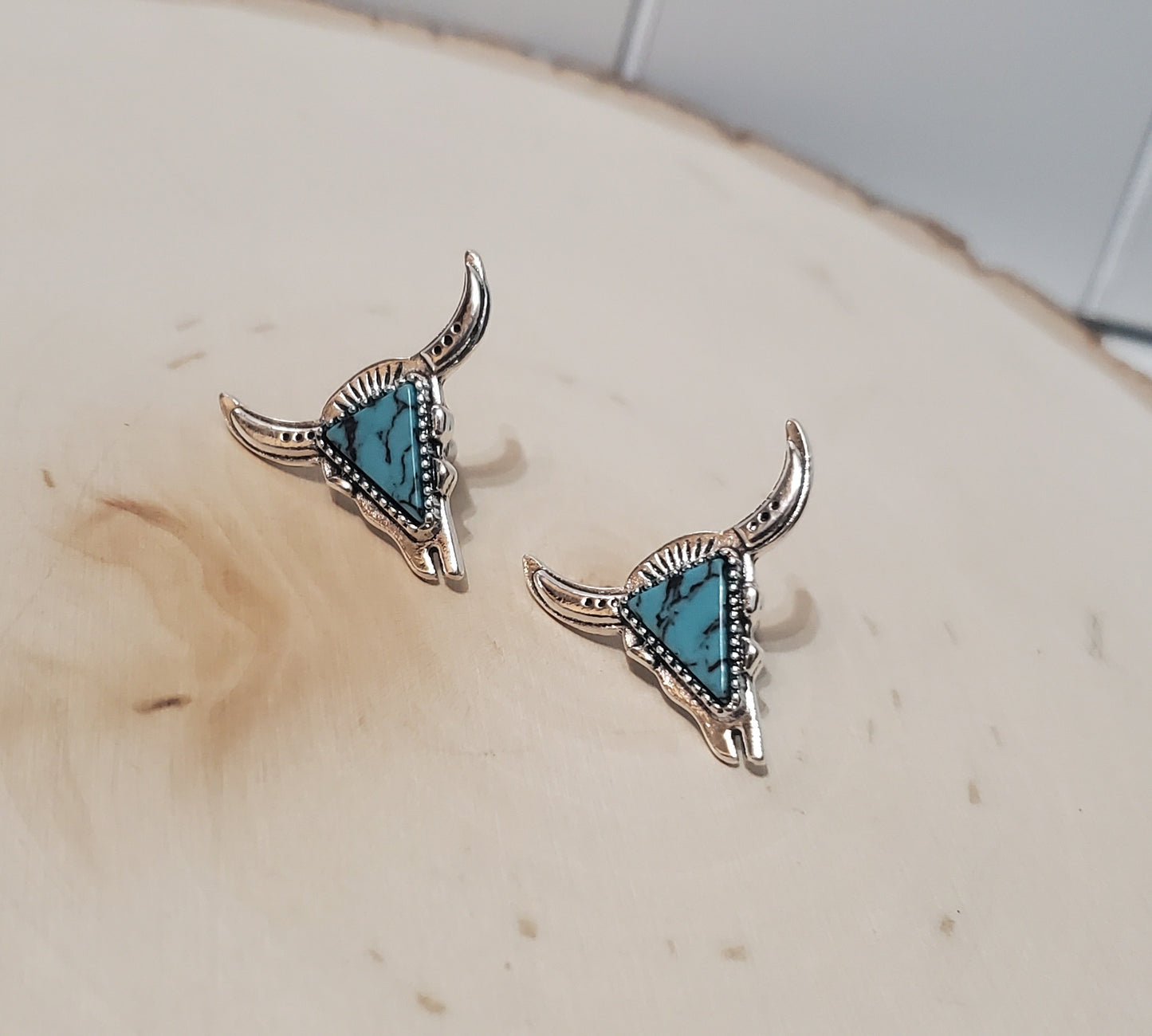 Turquoise Bull Head Stud Earrings