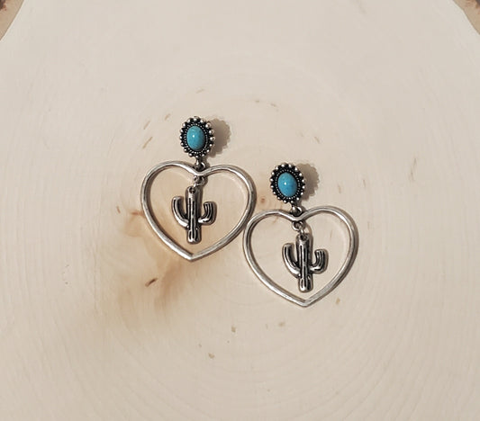 Turquoise Heart Cactus Earrings