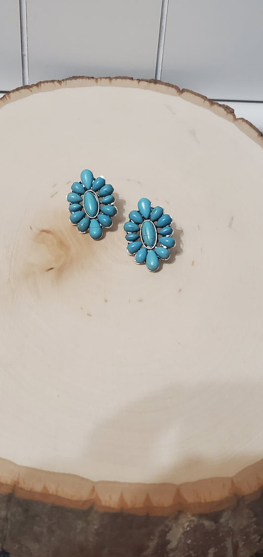 Turquoise Cluster Stud Earrings