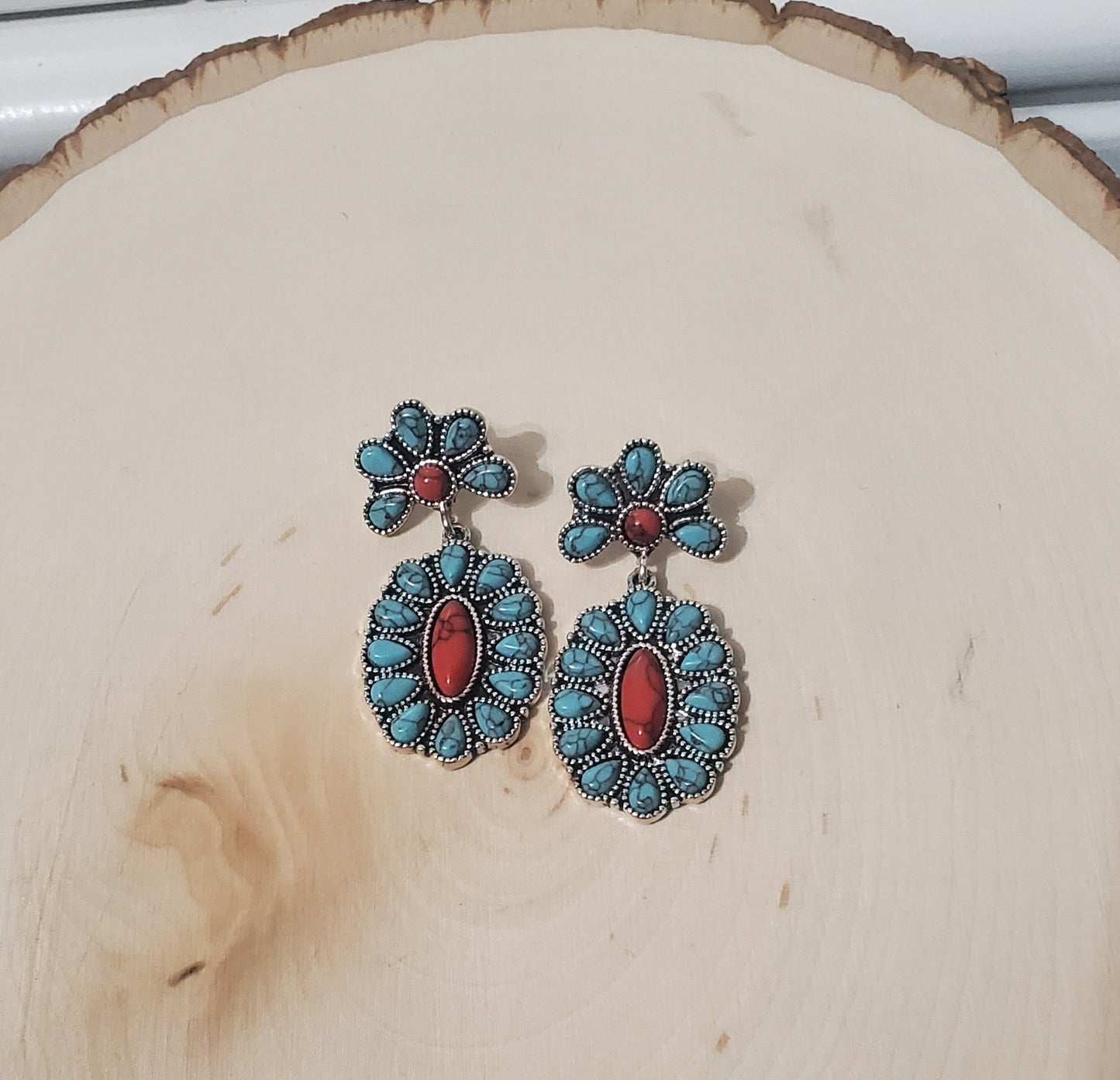 Red & Turquoise Squash Blossom Earrings