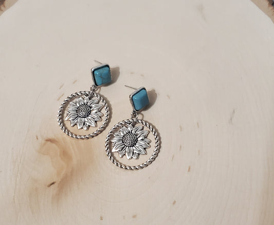 Turquoise Sunflower Dangle Earrings