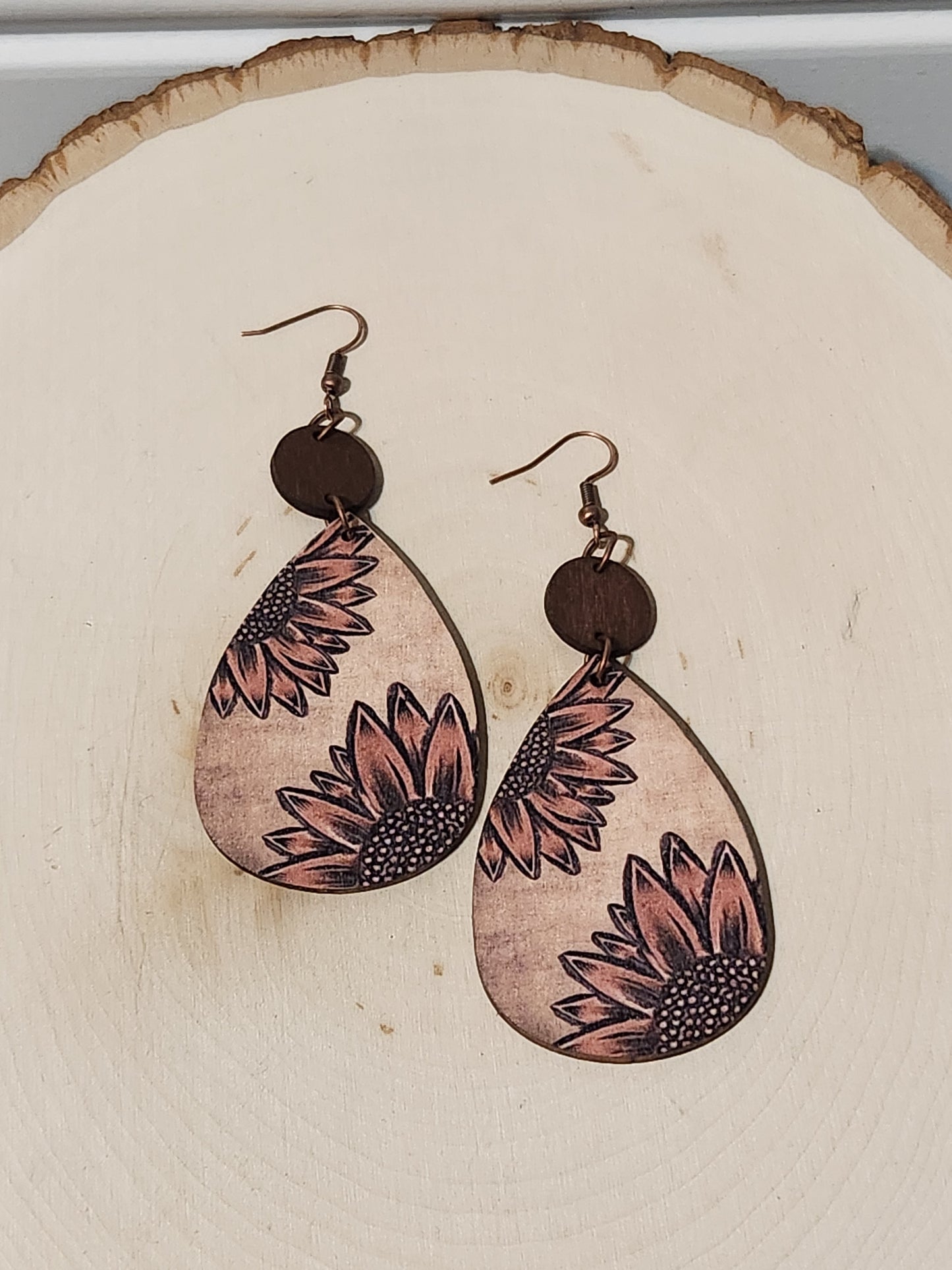 Wooden Sunflower Earrings