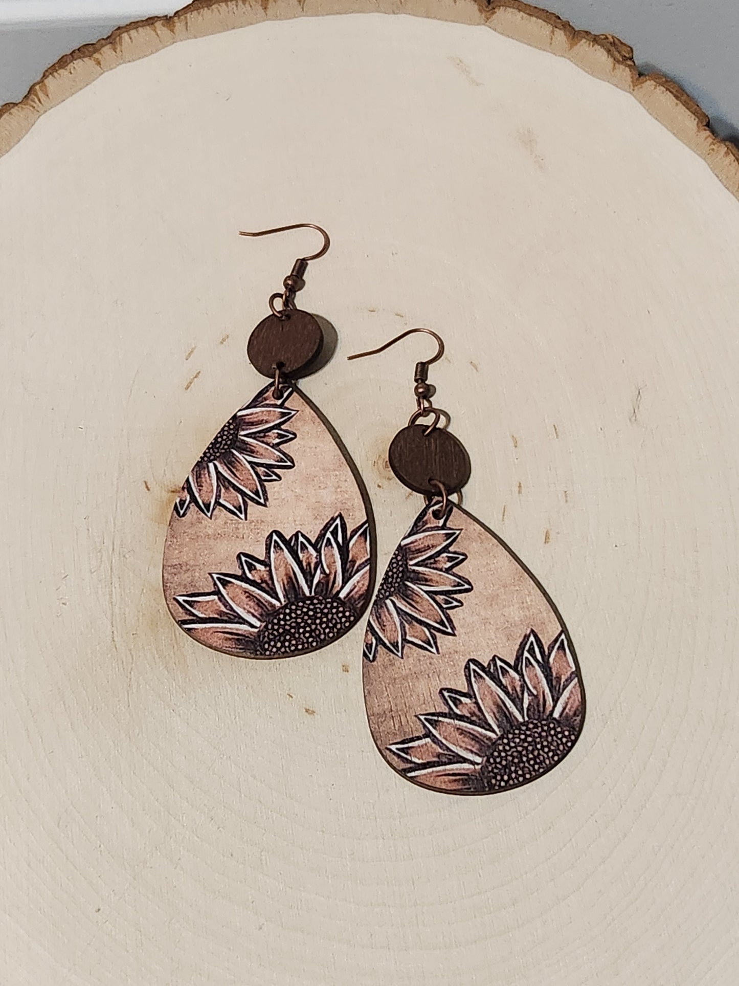 Wooden Sunflower Earrings