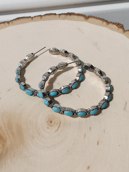Turquoise Stone Hoop Earrings 