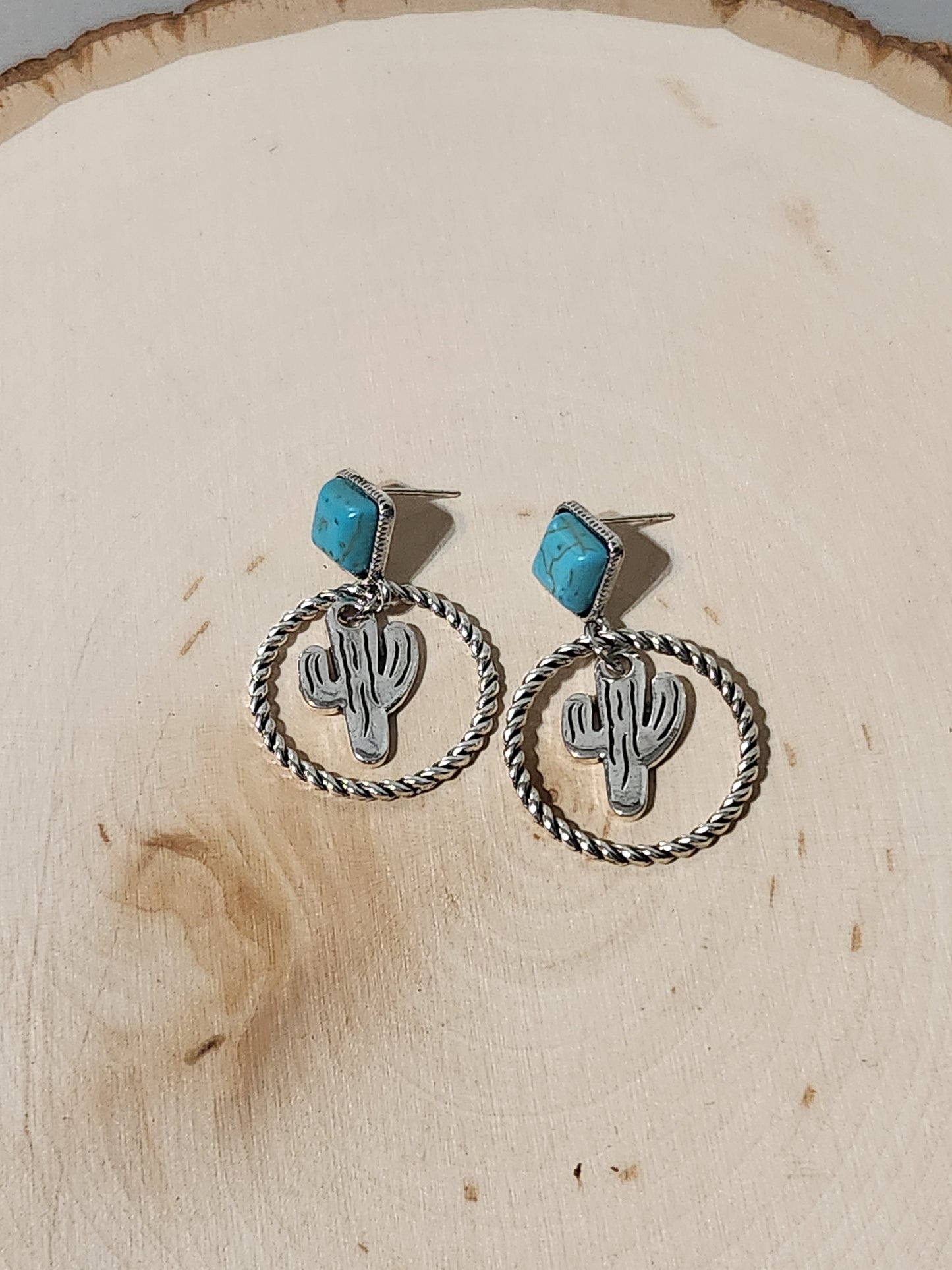 Western Style Cactus Earring with Turquoise