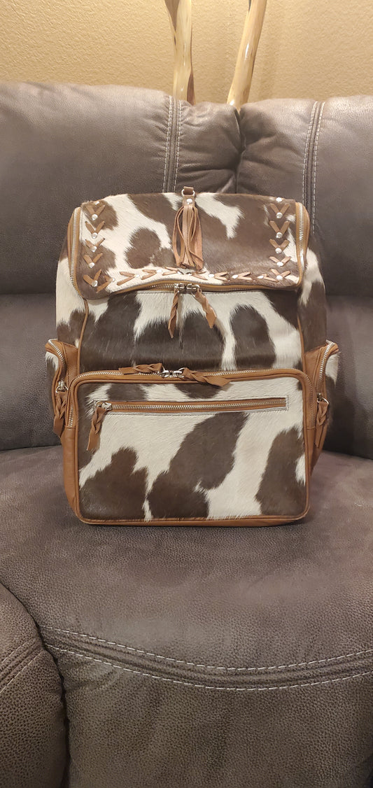 Brown & White Cowhide Multipurpose Backpack