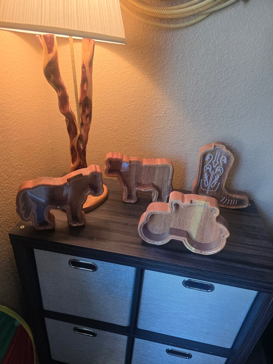 Handmade western wooden Piggy bank
