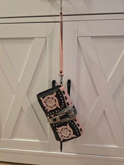 Rose & Black Tooled Wallet Purse
