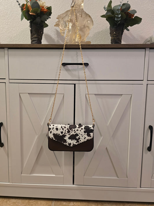 Cow Print Purse with Gold Chain Strap