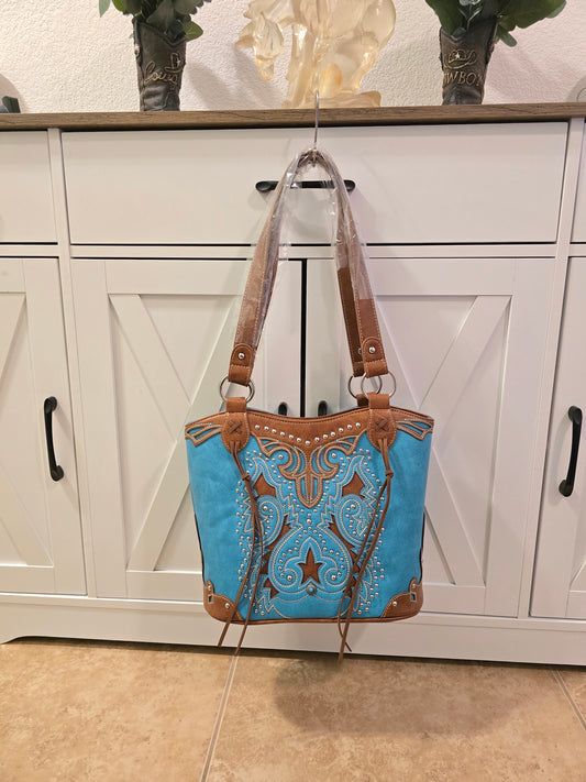 Turquoise Western Stitch Shoulder Purse