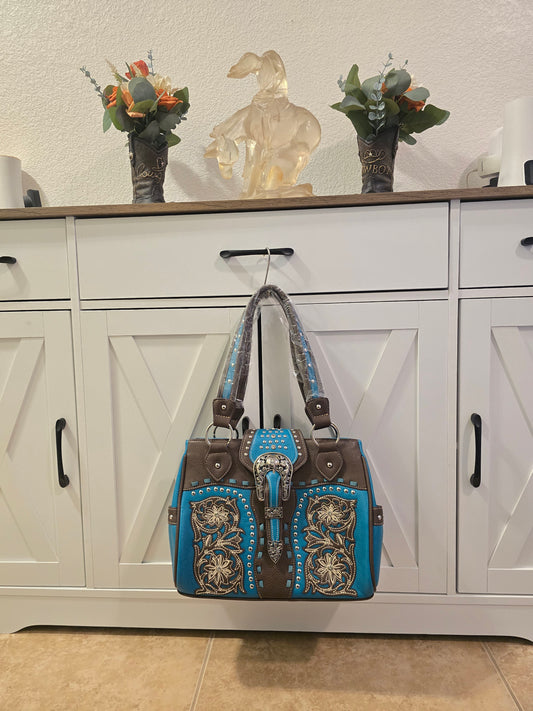 Turquoise & Brown Western Tooled Purse w/ Buckle