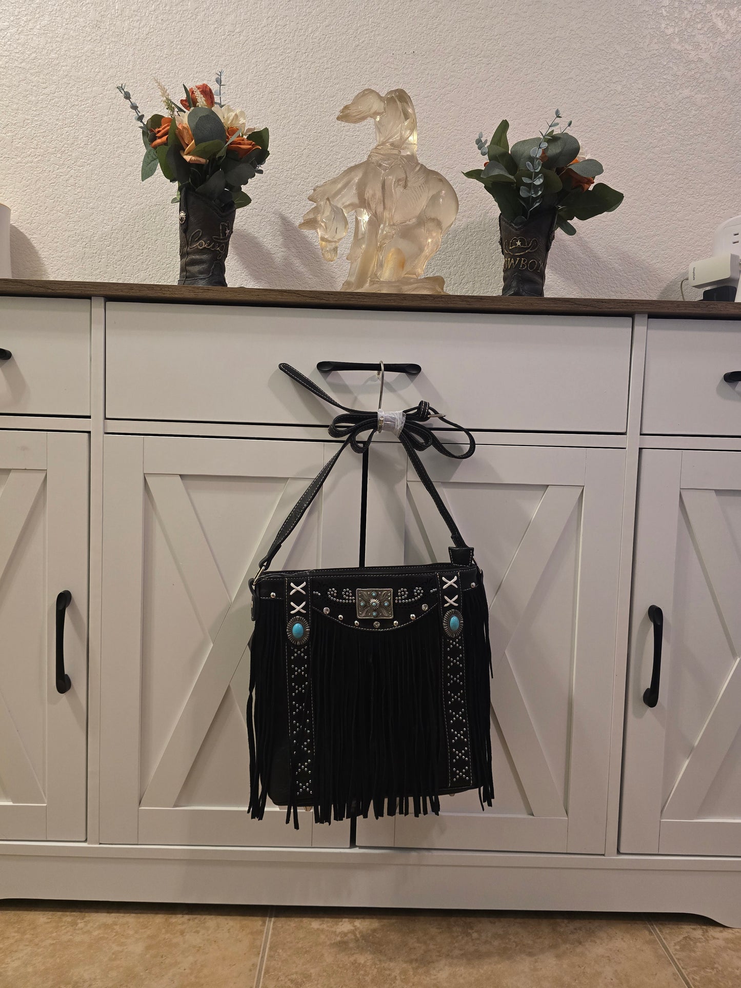 Black Fringe Crossbody Purse