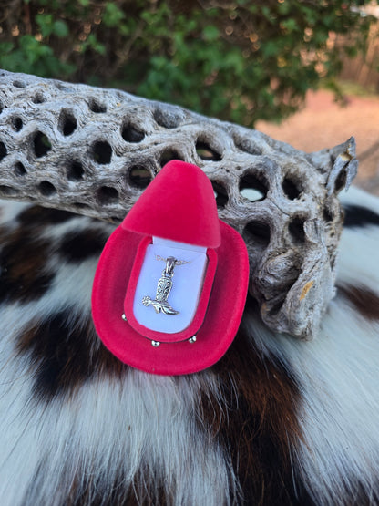 Cowboy Boot Necklace w/ Cowboy Hat Gift Box
