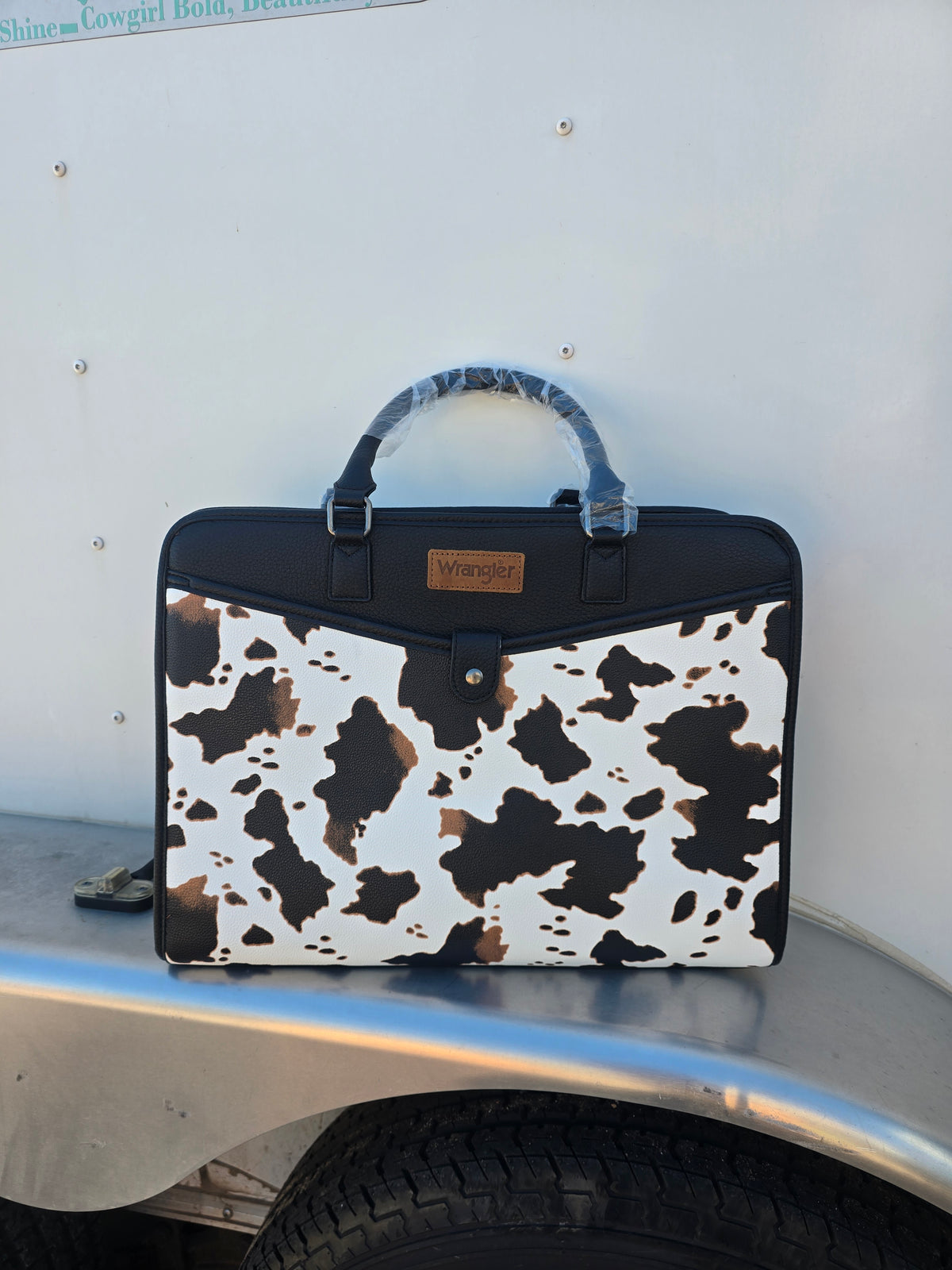 Black Wrangler Cow Print Laptop Bag