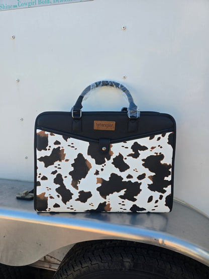 Black Wrangler Cow Print Laptop Bag