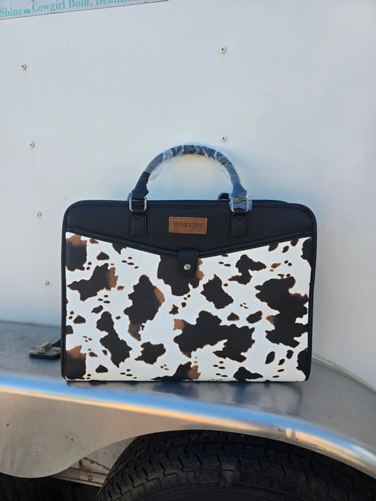 Black Wrangler Cow Print Laptop Bag