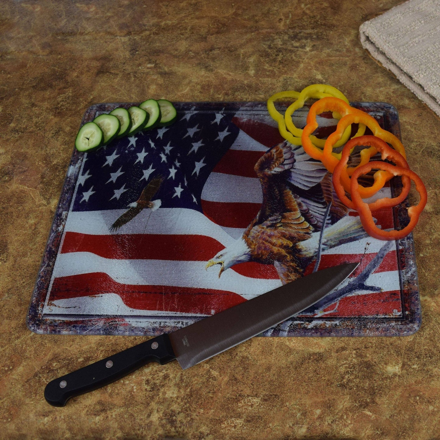 American Flag & Bald Eagle Tempered Glass Cutting Board