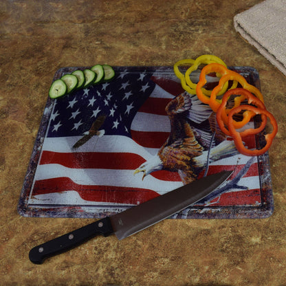 American Flag & Bald Eagle Tempered Glass Cutting Board