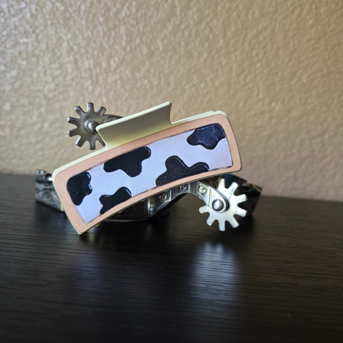 Black cow print hair claw clip