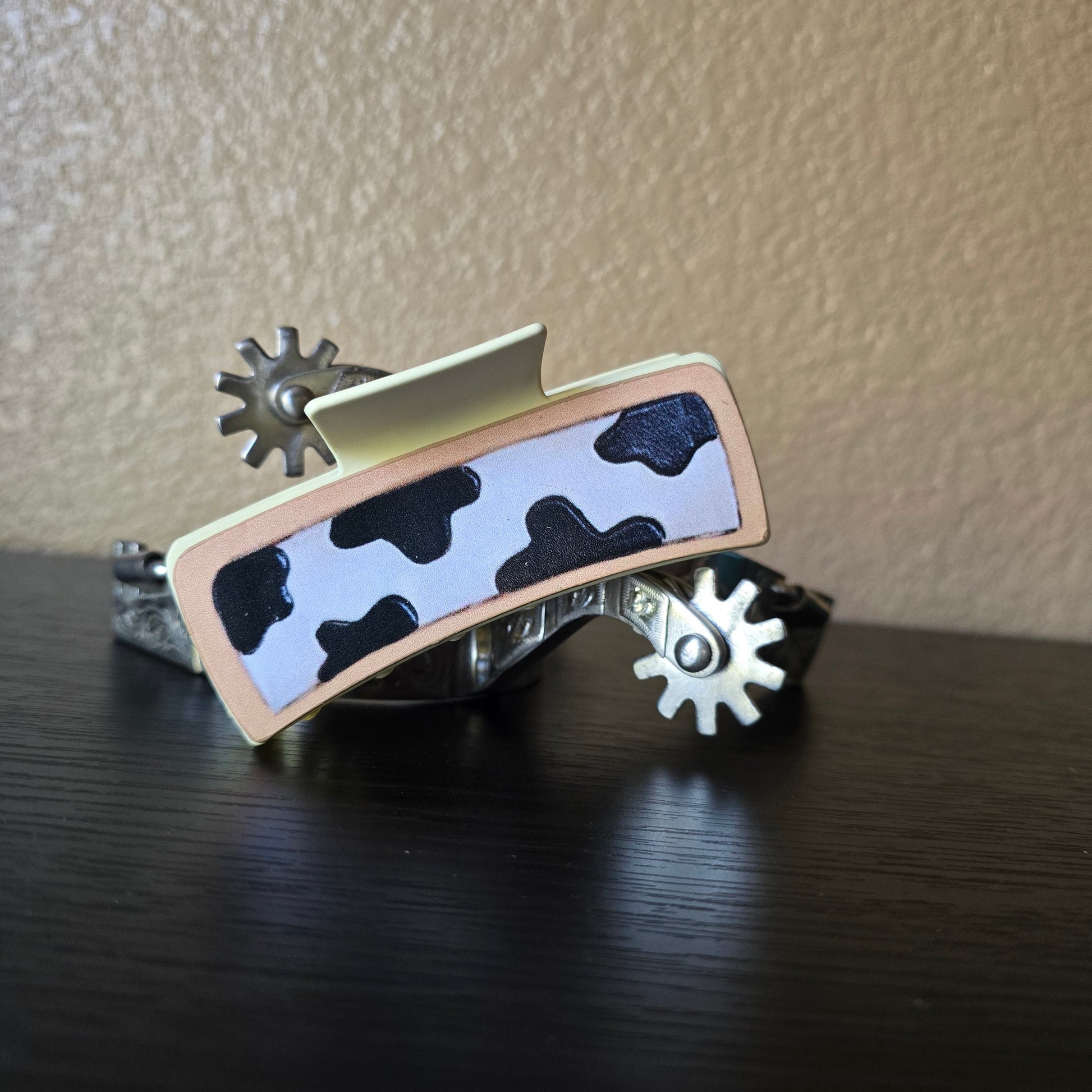 Black cow print hair claw clip
