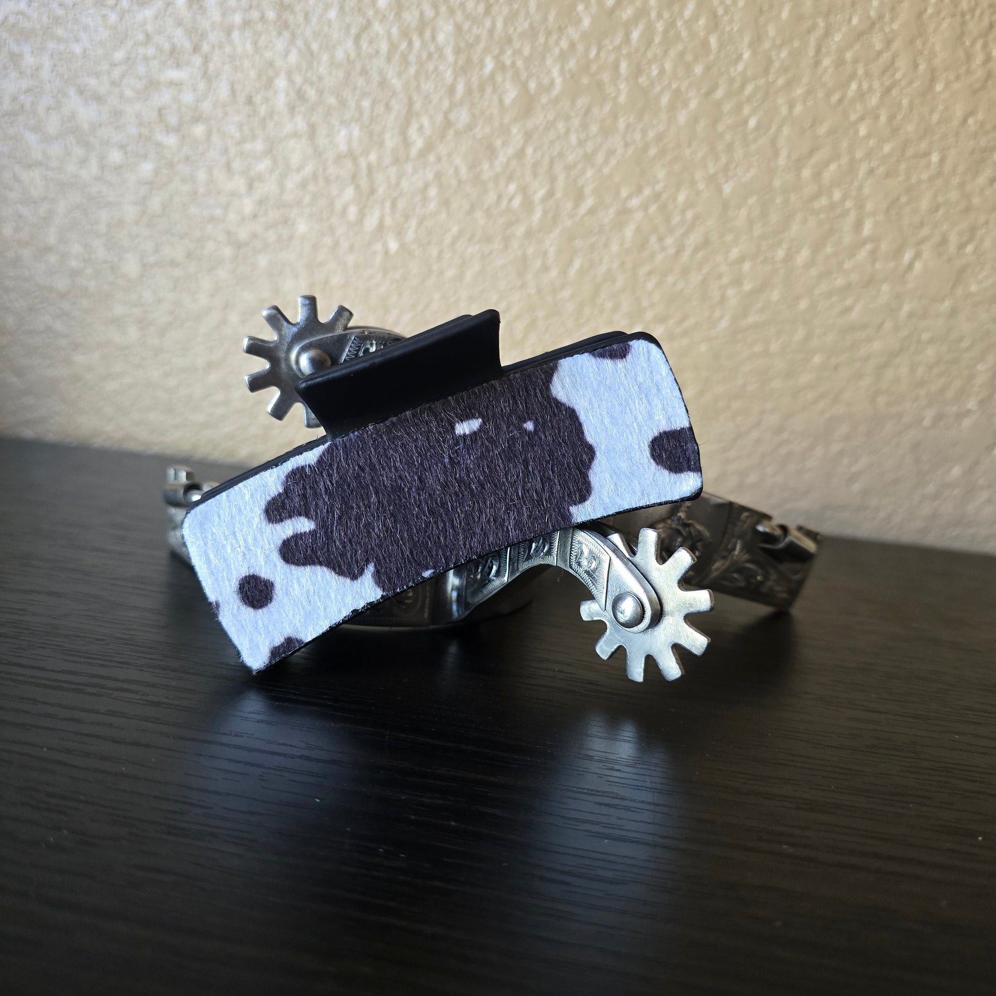 Black faux cow hide hair claw clip